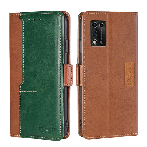 ZTE Libero 5G III Contrast Color Side Buckle Leather Phone Case - Light Brown + Green
