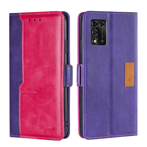 ZTE Libero 5G III Contrast Color Side Buckle Leather Phone Case - Purple + Rose Red