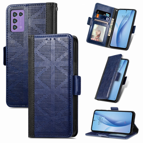 ZTE Libero 5G III Grid Leather Flip Phone Case - Blue