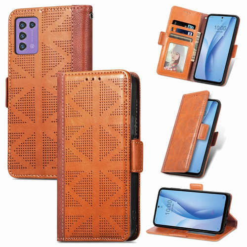 ZTE Libero 5G III Grid Leather Flip Phone Case - Brown