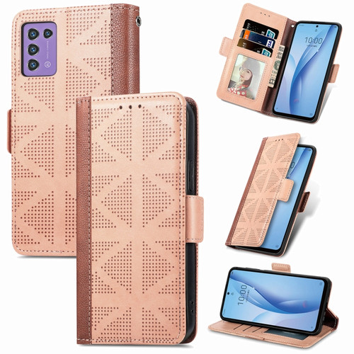 ZTE Libero 5G III Grid Leather Flip Phone Case - Khaki