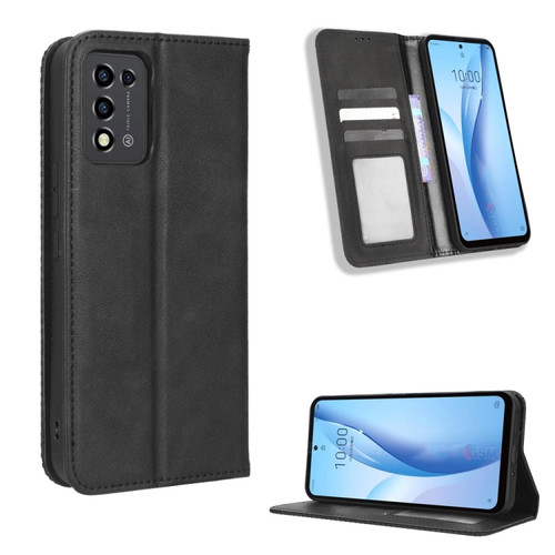 ZTE Libero 5G III Magnetic Buckle Retro Texture Leather Phone Case - Black