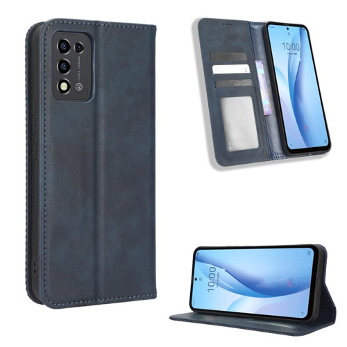 ZTE Libero 5G III Magnetic Buckle Retro Texture Leather Phone Case - Blue