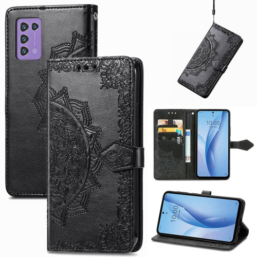 ZTE Libero 5G III Mandala Flower Embossed Leather Phone Case - Black