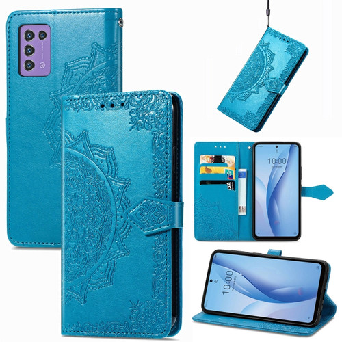 ZTE Libero 5G III Mandala Flower Embossed Leather Phone Case - Blue