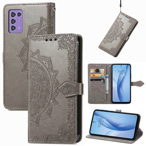 ZTE Libero 5G III Mandala Flower Embossed Leather Phone Case - Gray