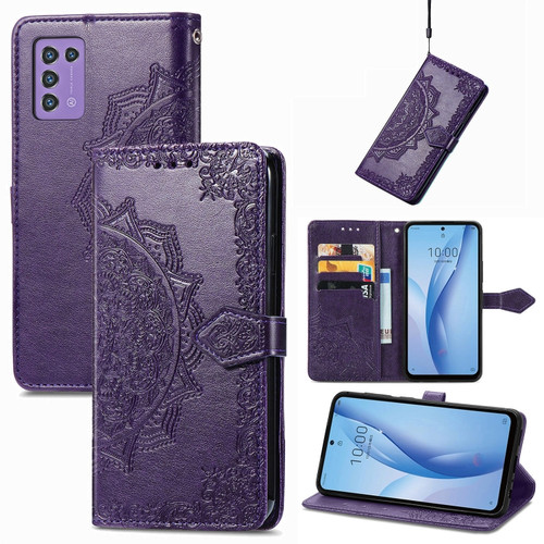 ZTE Libero 5G III Mandala Flower Embossed Leather Phone Case - Purple