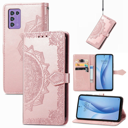 ZTE Libero 5G III Mandala Flower Embossed Leather Phone Case - Rose Gold