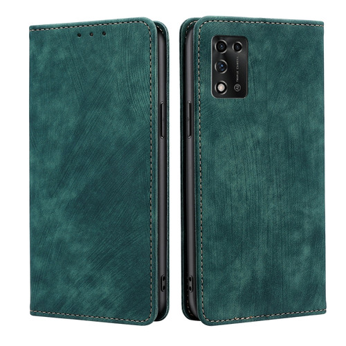 ZTE Libero 5G III RFID Anti-theft Brush Magnetic Leather Phone Case - Green