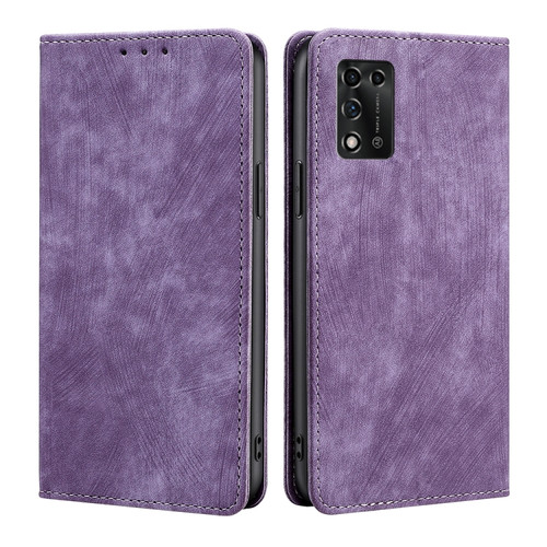 ZTE Libero 5G III RFID Anti-theft Brush Magnetic Leather Phone Case - Purple