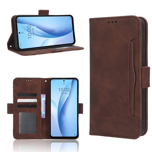 ZTE Libero 5G III Skin Feel Calf Texture Card Slots Leather Phone Case - Brown