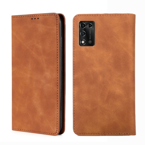 ZTE Libero 5G III Skin Feel Magnetic Horizontal Flip Leather Phone Case - Light Brown