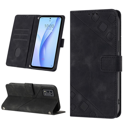 ZTE Libero 5G III Skin-feel Embossed Leather Phone Case - Black