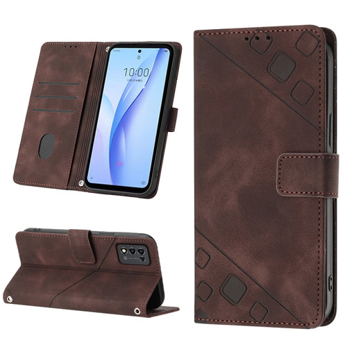 ZTE Libero 5G III Skin-feel Embossed Leather Phone Case - Brown