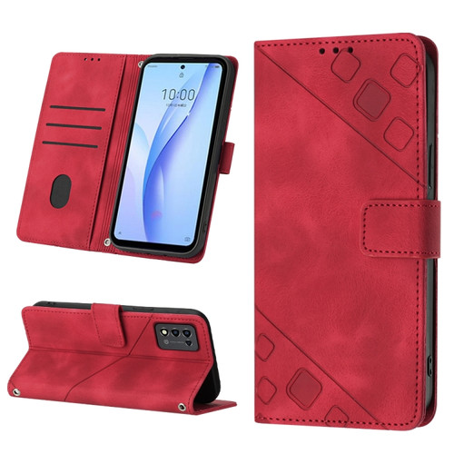 ZTE Libero 5G III Skin-feel Embossed Leather Phone Case - Red