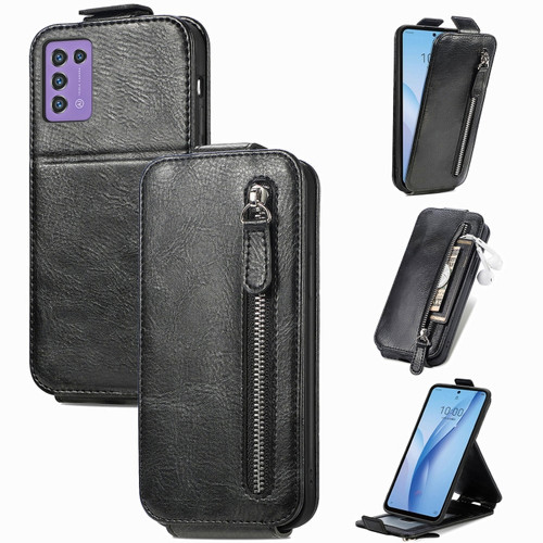 ZTE Libero 5G III Zipper Wallet Vertical Flip Leather Phone Case - Black
