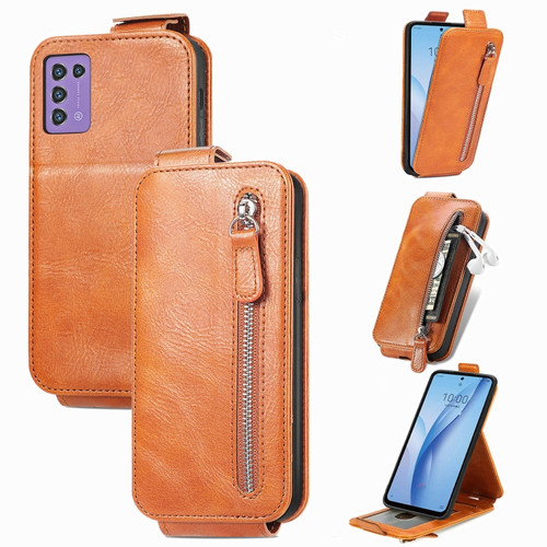 ZTE Libero 5G III Zipper Wallet Vertical Flip Leather Phone Case - Brown