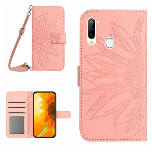 ZTE Libero 5G Skin Feel Sun Flower Pattern Flip Leather Phone Case with Lanyard - Pink