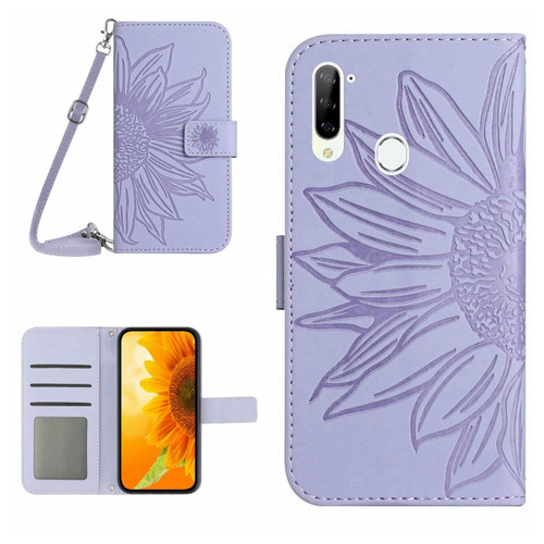 ZTE Libero 5G Skin Feel Sun Flower Pattern Flip Leather Phone Case with Lanyard - Purple