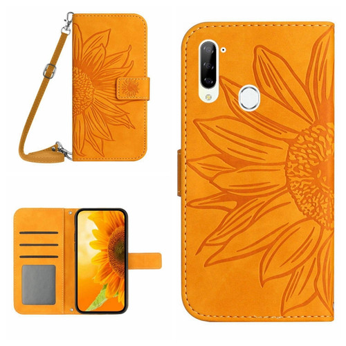 ZTE Libero 5G Skin Feel Sun Flower Pattern Flip Leather Phone Case with Lanyard - Yellow