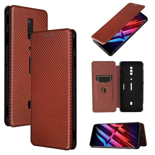 ZTE nubia Red Magic 6 / 6 Pro Carbon Fiber Texture Horizontal Flip TPU + PC + PU Leather Case with Card Slot - Brown