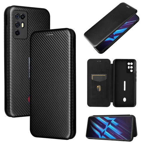 ZTE Nubia Red Magic 6R Carbon Fiber Texture Horizontal Flip TPU + PC + PU Leather Case with Card Slot - Black