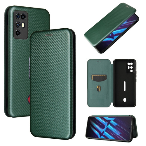 ZTE Nubia Red Magic 6R Carbon Fiber Texture Horizontal Flip TPU + PC + PU Leather Case with Card Slot - Green