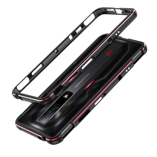 ZTE nubia Red Magic 7 Aurora Series Lens Protector + Metal Frame Phone Case - Black Red