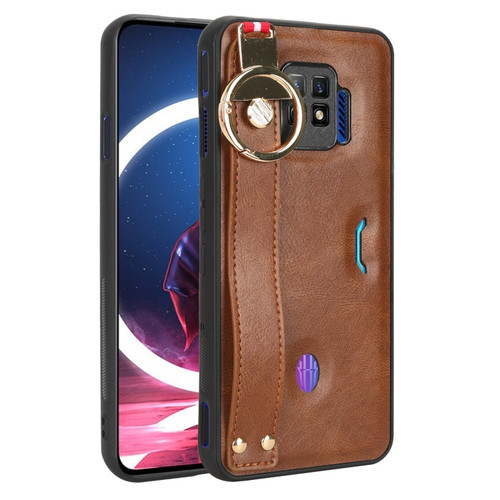 ZTE nubia Red Magic 7 Pro Wristband Leather Back Phone Case - Brown