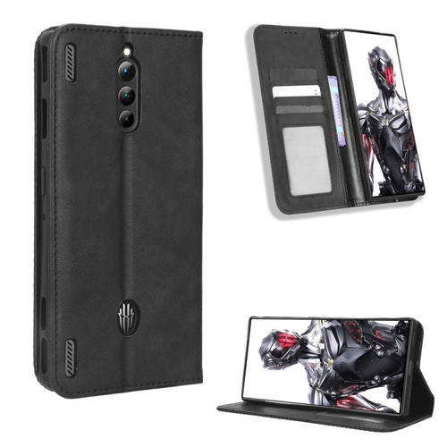 ZTE nubia Red Magic 8 Pro / 8 Pro+ Magnetic Buckle Retro Texture Leather Phone Case - Black