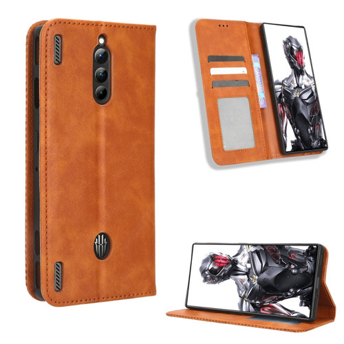 ZTE nubia Red Magic 8 Pro / 8 Pro+ Magnetic Buckle Retro Texture Leather Phone Case - Brown