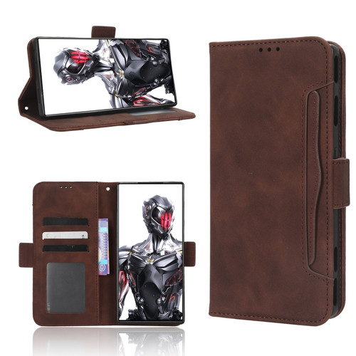 ZTE nubia Red Magic 8 Pro / 8 Pro+ Skin Feel Calf Texture Card Slots Leather Phone Case - Brown