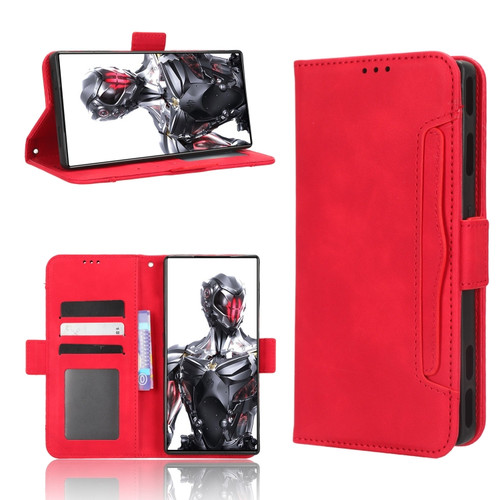 ZTE nubia Red Magic 8 Pro / 8 Pro+ Skin Feel Calf Texture Card Slots Leather Phone Case - Red