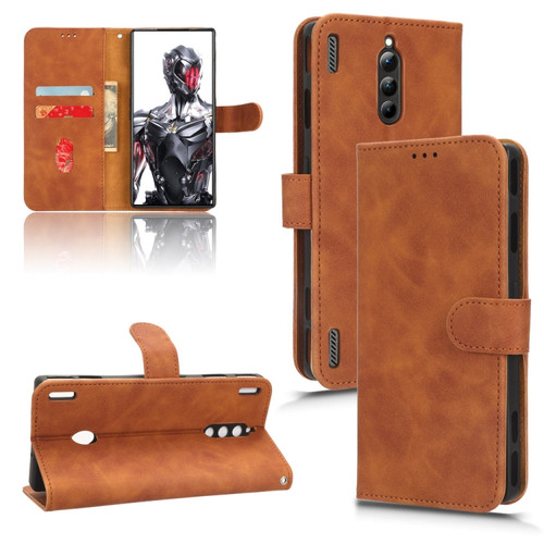 ZTE nubia Red Magic 8 Pro 5G Skin Feel Magnetic Flip Leather Phone Case - Brown