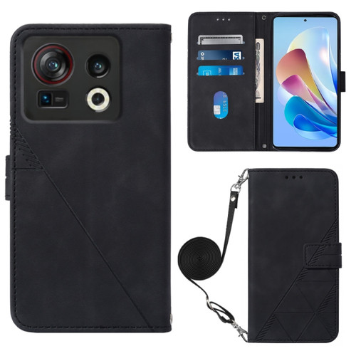 ZTE Nubia Z40S Pro Crossbody 3D Embossed Flip Leather Phone Case - Black