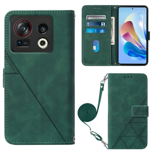 ZTE Nubia Z40S Pro Crossbody 3D Embossed Flip Leather Phone Case - Dark Green