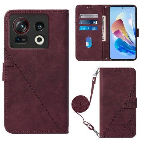 ZTE Nubia Z40S Pro Crossbody 3D Embossed Flip Leather Phone Case - Wine Red