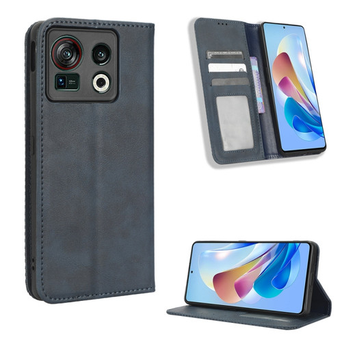 ZTE Nubia Z40S Pro Magnetic Buckle Retro Texture Leather Phone Case - Blue