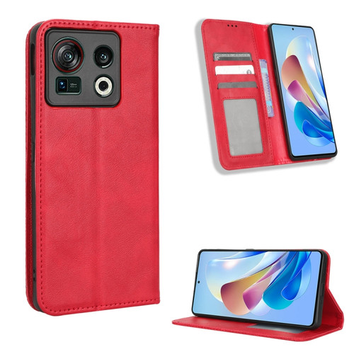 ZTE Nubia Z40S Pro Magnetic Buckle Retro Texture Leather Phone Case - Red