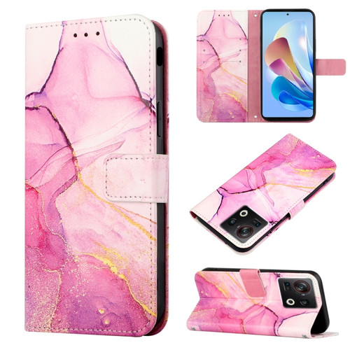 ZTE Nubia Z40S Pro PT003 Marble Pattern Flip Leather Phone Case - Pink Purple Gold LS001