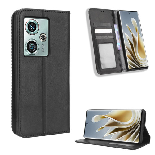 ZTE nubia Z50 Magnetic Buckle Retro Texture Leather Phone Case - Black