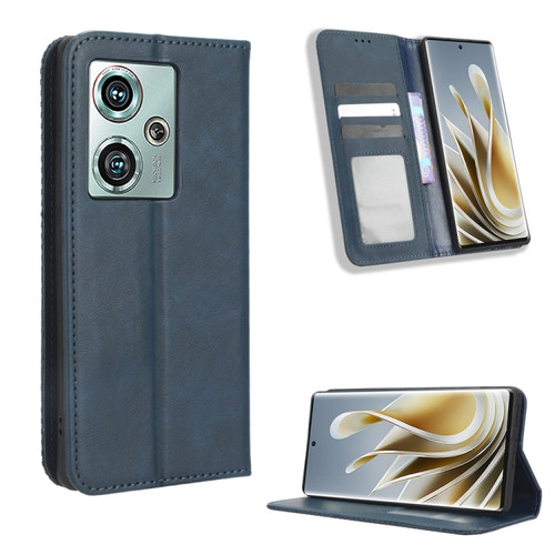 ZTE nubia Z50 Magnetic Buckle Retro Texture Leather Phone Case - Blue