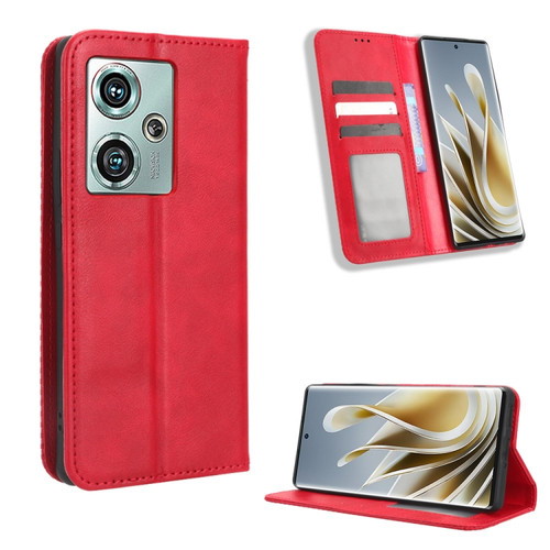 ZTE nubia Z50 Magnetic Buckle Retro Texture Leather Phone Case - Red