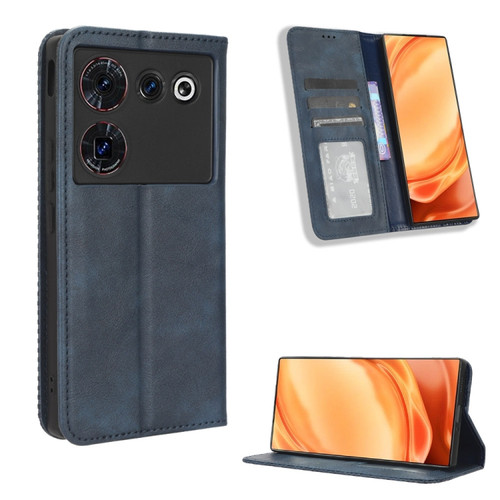 ZTE Nubia Z50 Ultra Magnetic Buckle Retro Texture Leather Phone Case - Blue