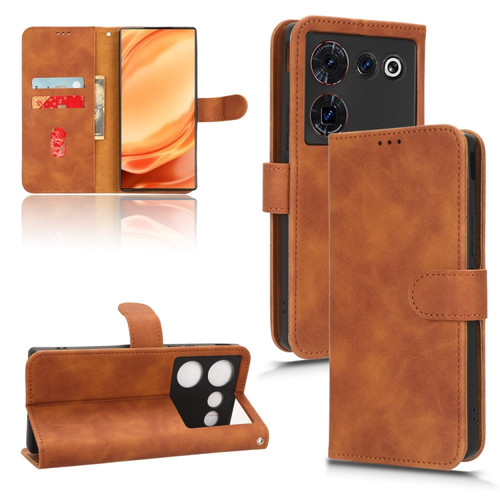 ZTE nubia Z50 Ultra Skin Feel Magnetic Flip Leather Phone Case - Brown