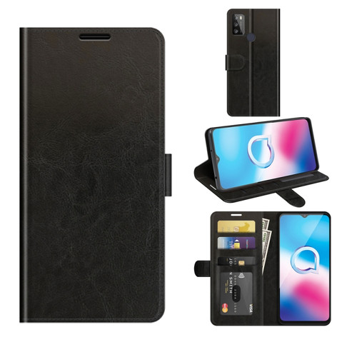 Alcatel 1S 2021/3L 2021 R64 Texture Single Horizontal Flip Protective Case with Holder & Card Slots & Wallet& Photo Frame - Black