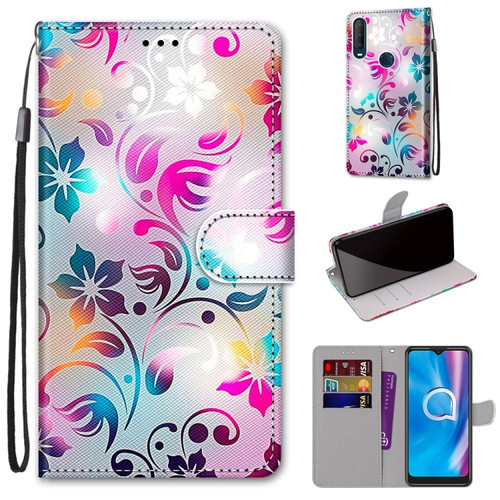 Alcatel 1SE - 2020 Coloured Drawing Cross Texture Horizontal Flip PU Leather Case with Holder & Card Slots & Wallet & Lanyard - Gradient Colorful Flower