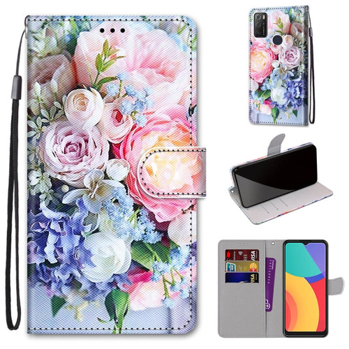 Alcatel 1S - 2021 Coloured Drawing Cross Texture Horizontal Flip PU Leather Case with Holder & Card Slots & Wallet & Lanyard - Light Pink Bouquet