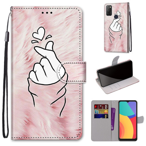 Alcatel 1S - 2021 Coloured Drawing Cross Texture Horizontal Flip PU Leather Case with Holder & Card Slots & Wallet & Lanyard - Pink Hands Heart