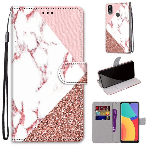 Alcatel 1L - 2021 Coloured Drawing Cross Texture Horizontal Flip PU Leather Case with Holder & Card Slots & Wallet & Lanyard - Pink Stone Texture